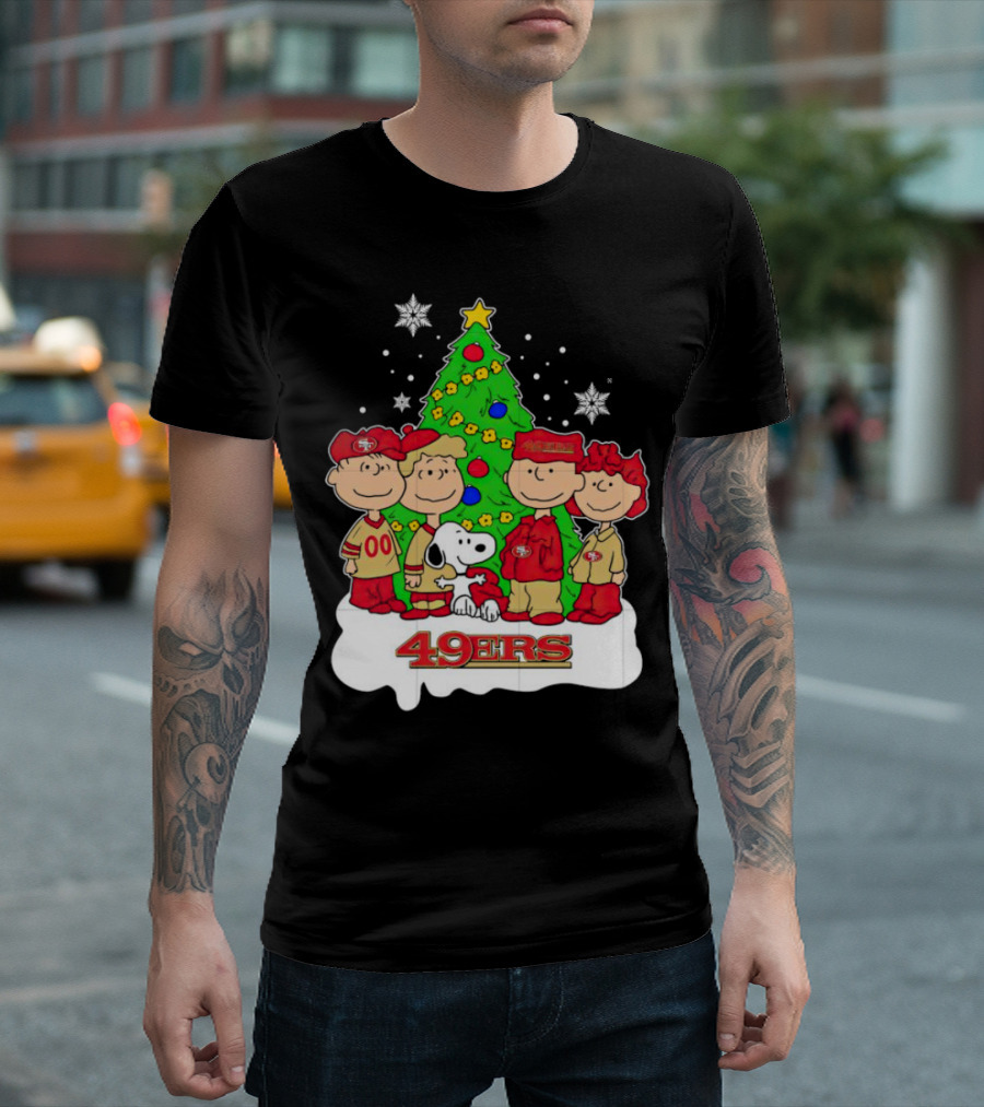 Peanuts Characters Christmas San Francisco 49ers Tree Snoopy Charlie Brown T-Shirt