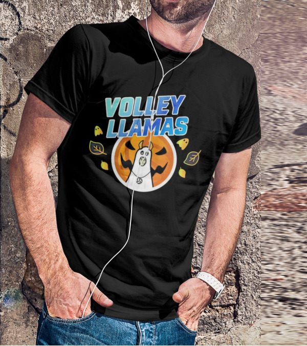 VOLLEY LLAMAS Halloween Pumpkin Leaves Ghosts Volleyball T-Shirt