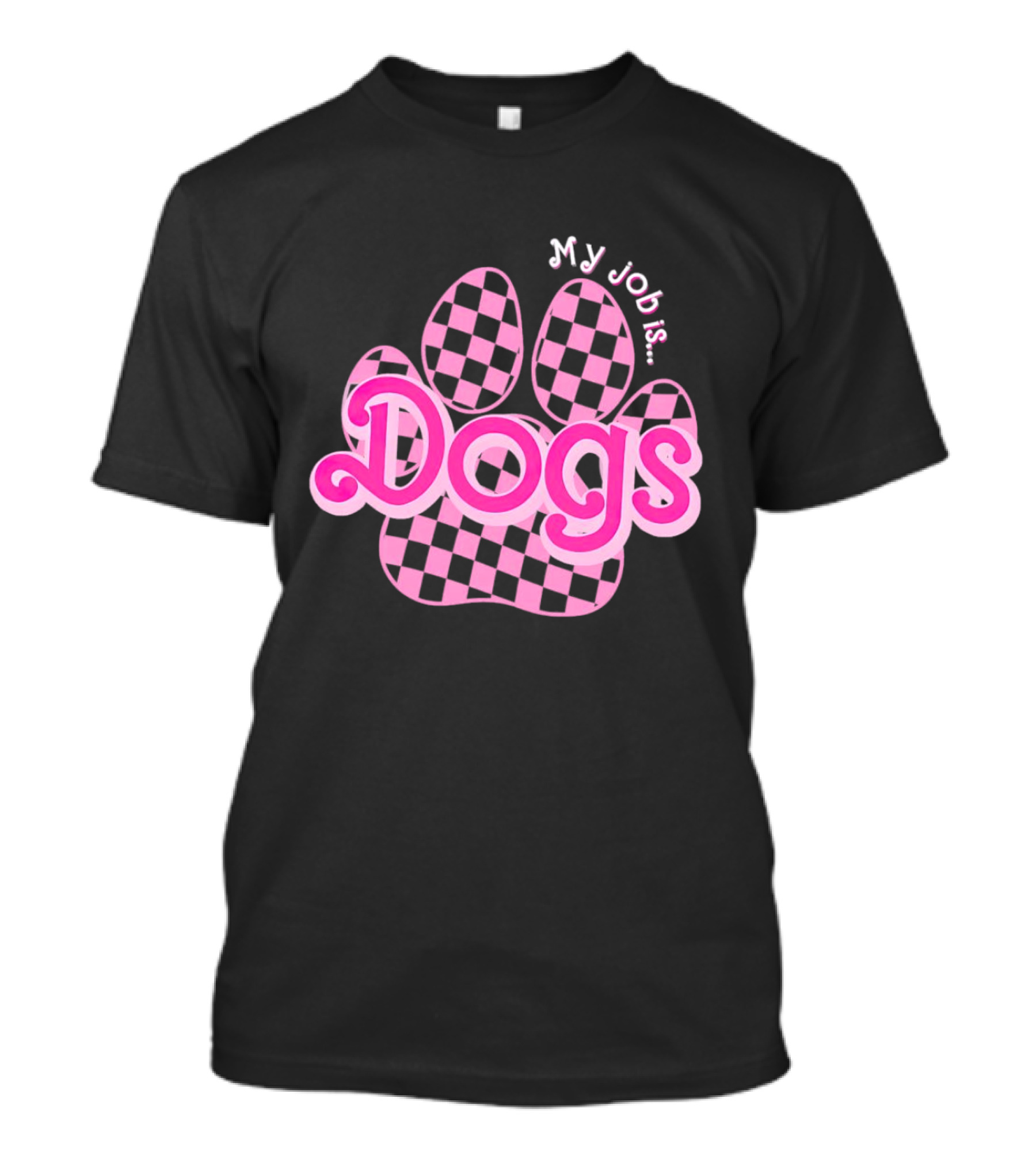 Barbie My Job Is Dogs Pink Checkered Paw Prints T-Shirt