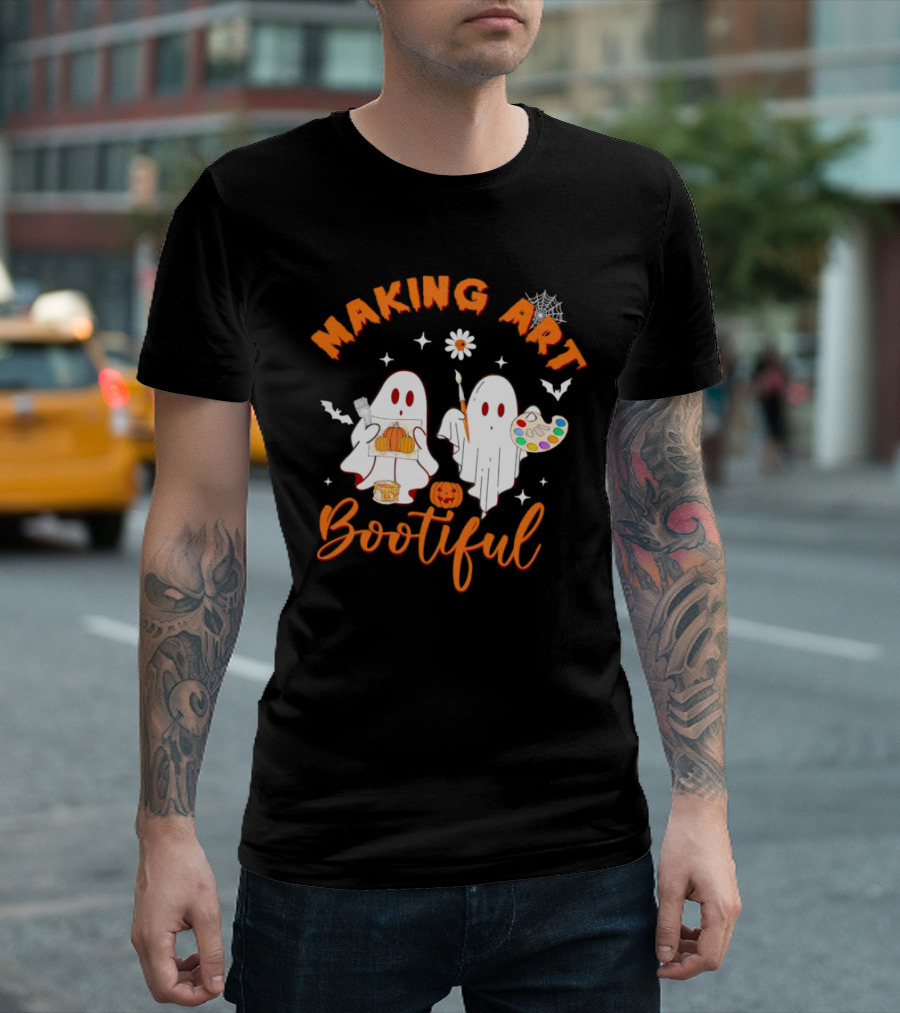 Making Art Bootiful Halloween Ghosts with Pumpkins and Paint Palette T-Shirt