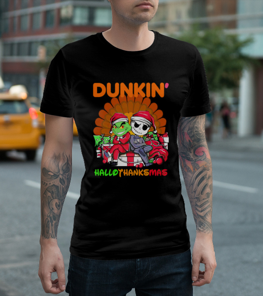 Grinch Jack Skellington Dunkin Hallo Thanks Mas T-Shirt