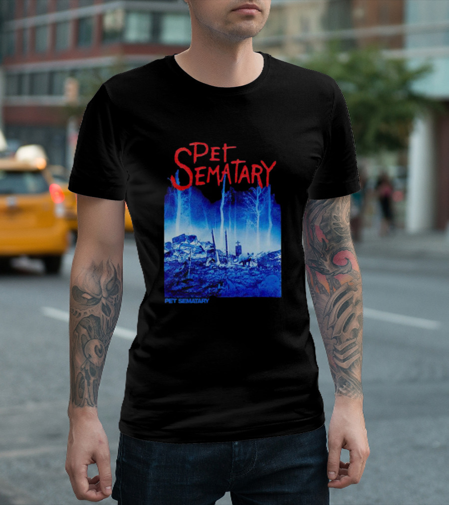 Pet Sematary Haunted Burial Ground Blue Forest Scene With Gravemarkers T-Shirt