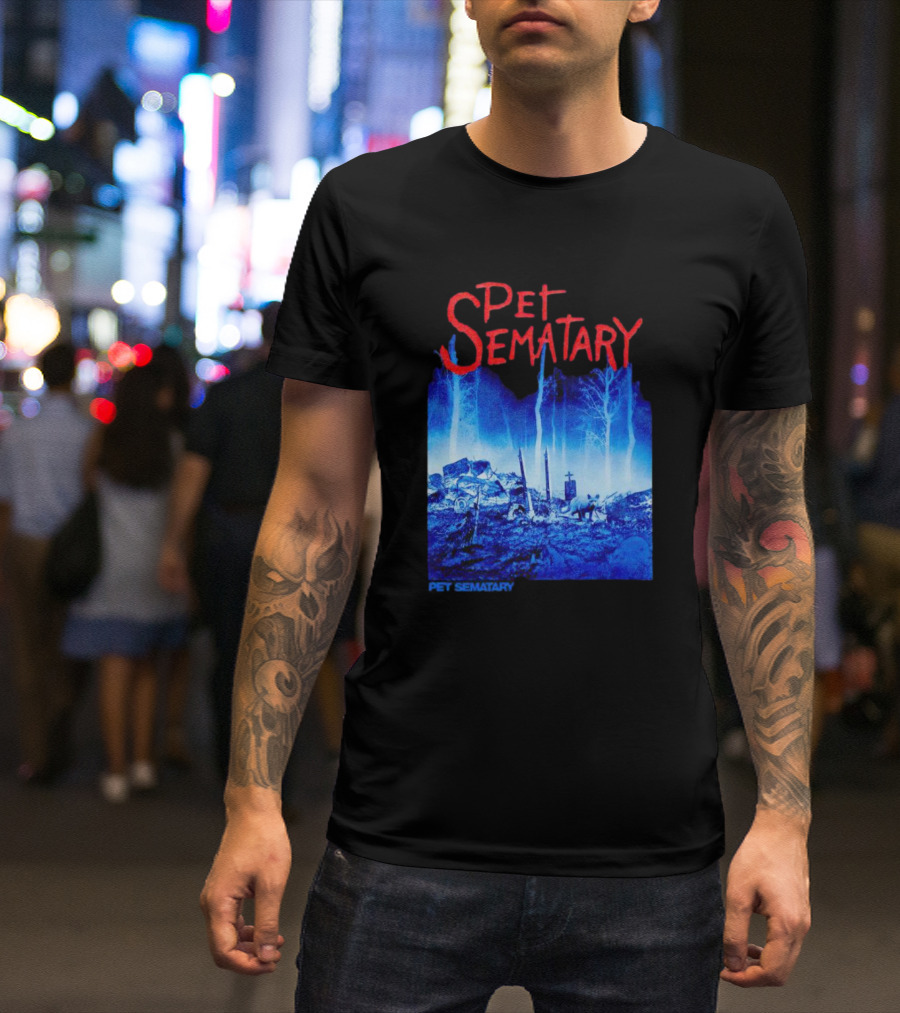 Pet Sematary Haunted Burial Ground Blue Forest Scene With Gravemarkers T-Shirt
