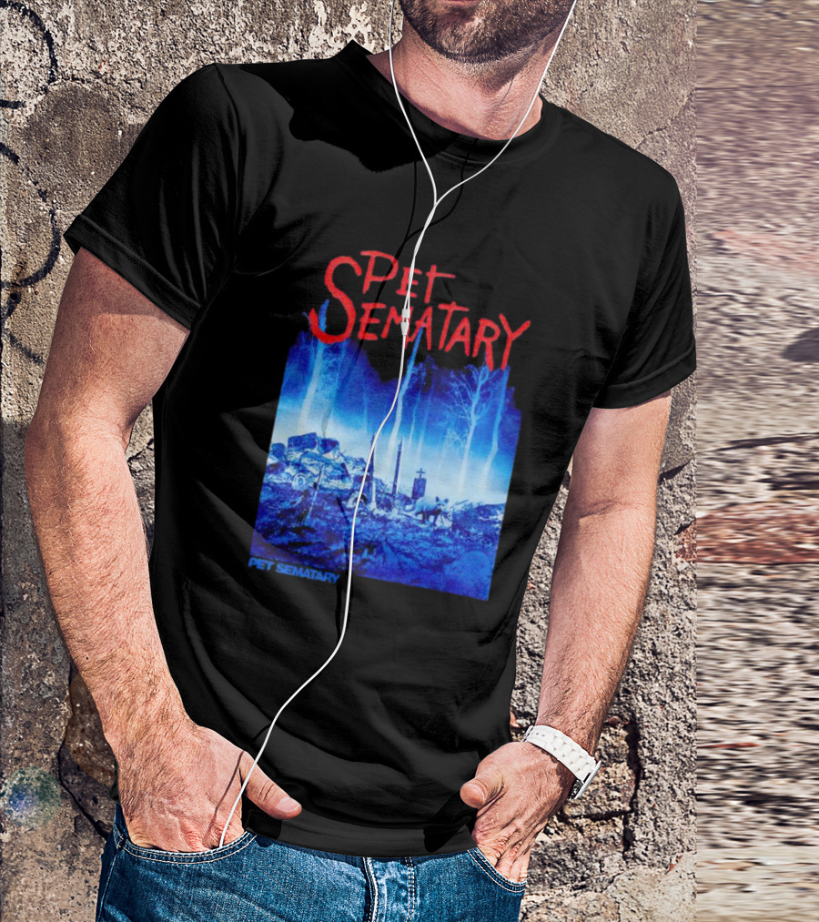 Pet Sematary Haunted Burial Ground Blue Forest Scene With Gravemarkers T-Shirt