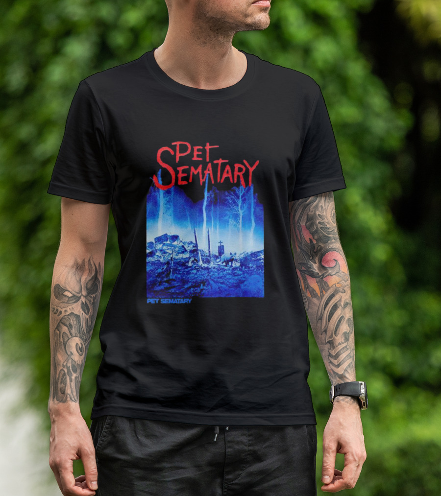 Pet Sematary Haunted Burial Ground Blue Forest Scene With Gravemarkers T-Shirt