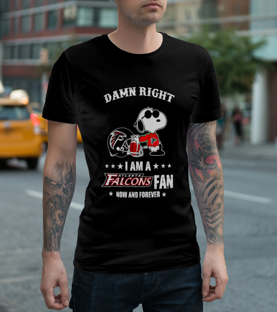 Damn Right I Am A Atlanta Falcons Fan Now And Forever Snoopy Football Helmet T-Shirt