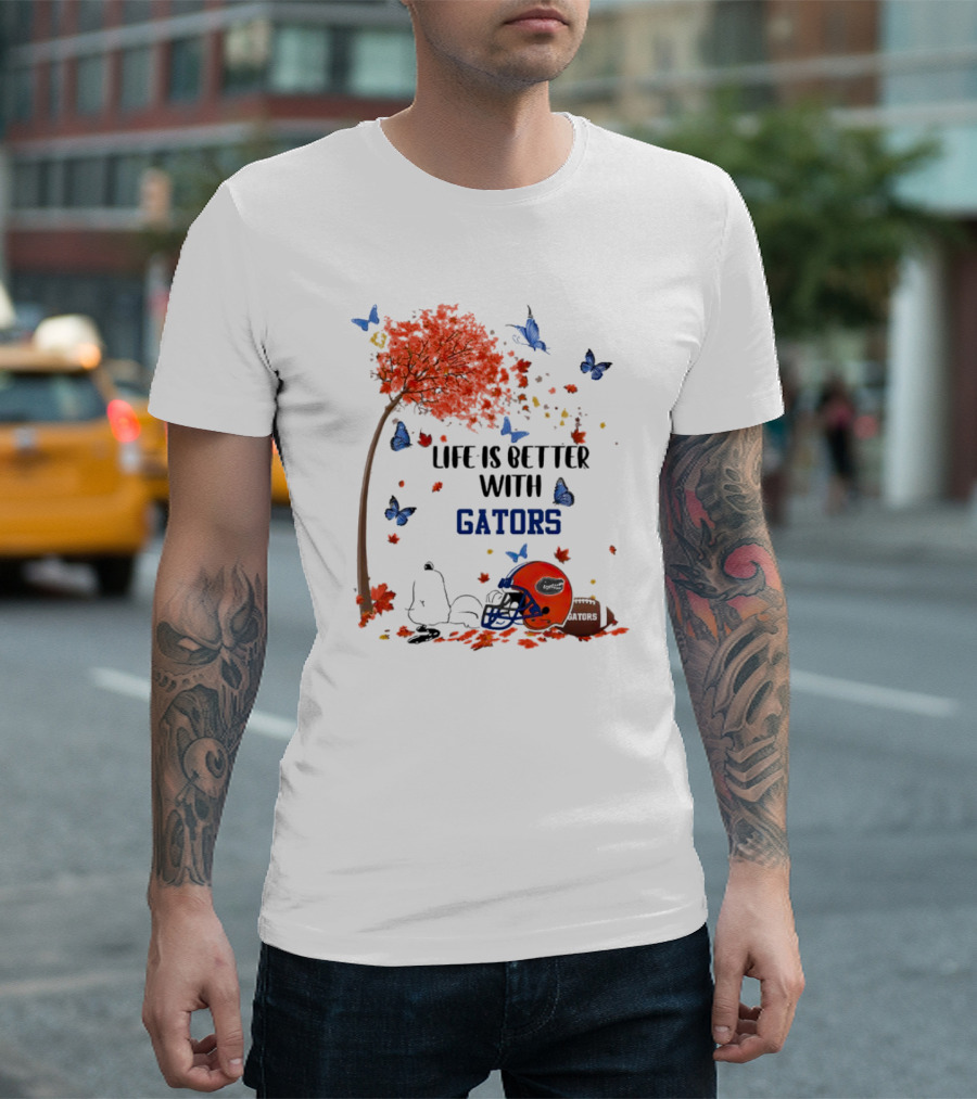 Life Is Better with Gators Snoopy Fall Leaves and Butterflies T-Shirt