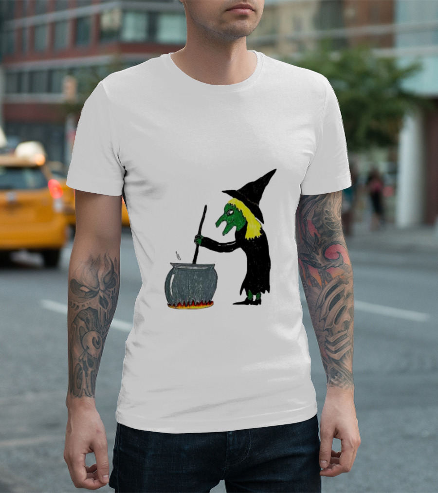 Witch Girl Dinner Cauldron Cooking Green Witch Hat T-Shirt