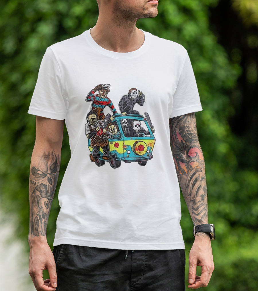 Horror Movie Characters Spooky Van Halloween Adventure T-Shirt