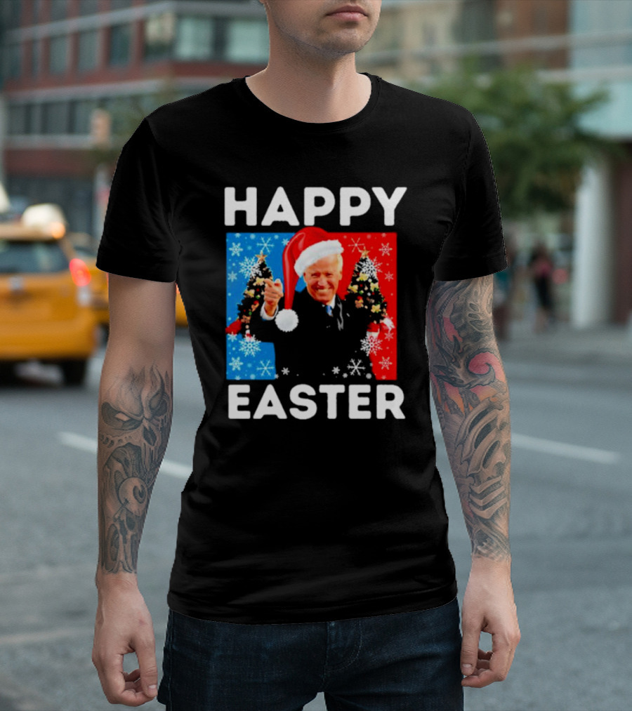 Joe Biden Happy Easter Christmas Santa Hat Snowflakes κυח T-Shirt