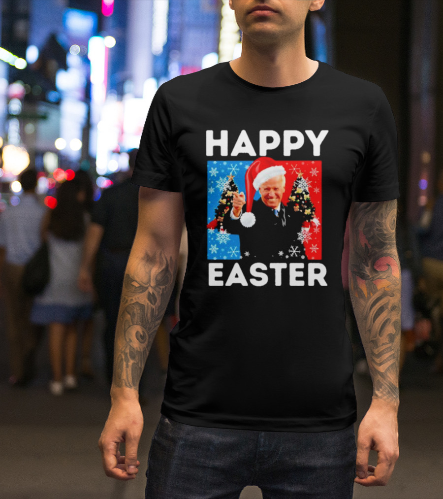 Joe Biden Happy Easter Christmas Santa Hat Snowflakes κυח T-Shirt