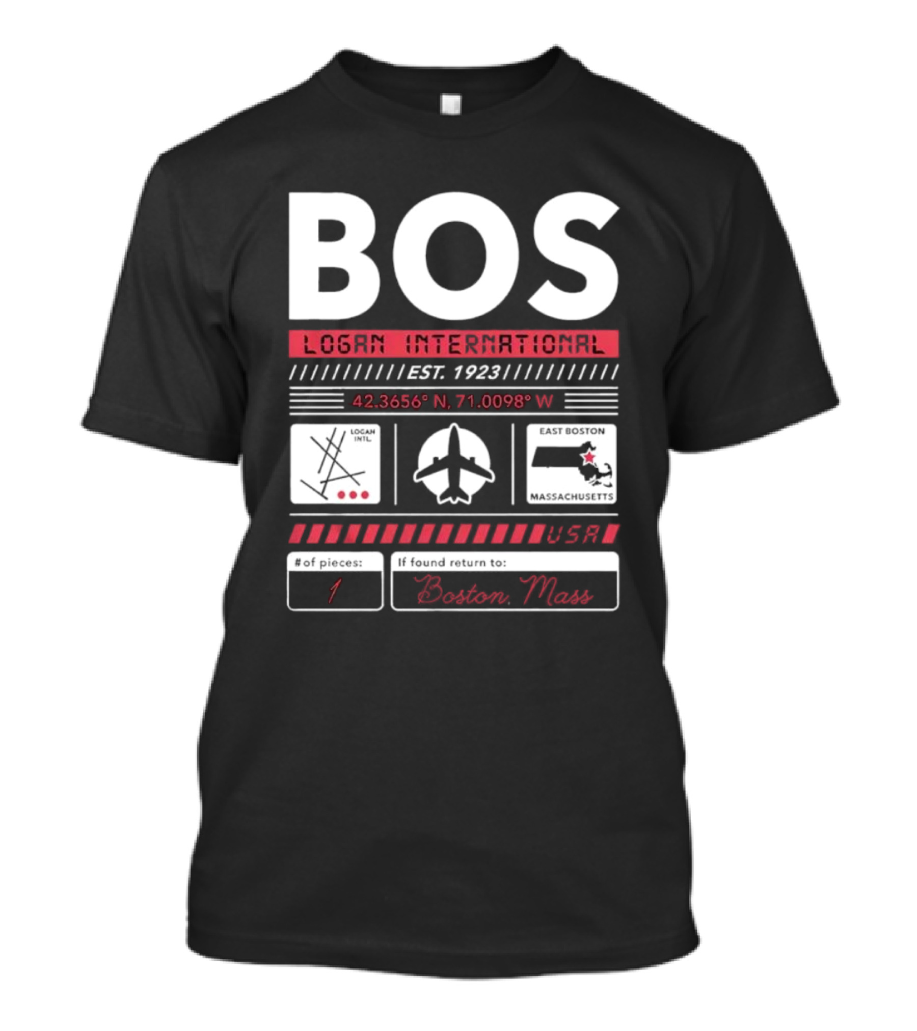 BOS Logan International Airport Est. 1923 Boston Massachusetts USA T-Shirt