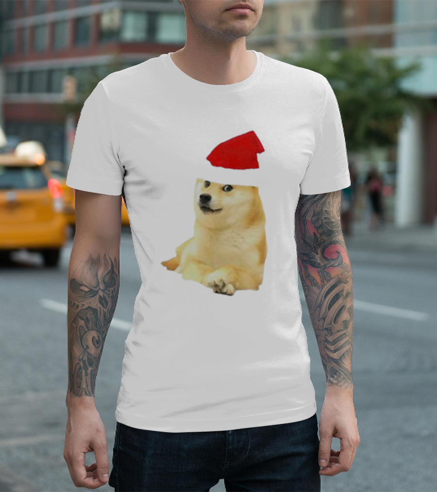 Dogecoin Christmas Santa Hat Meme T-Shirt