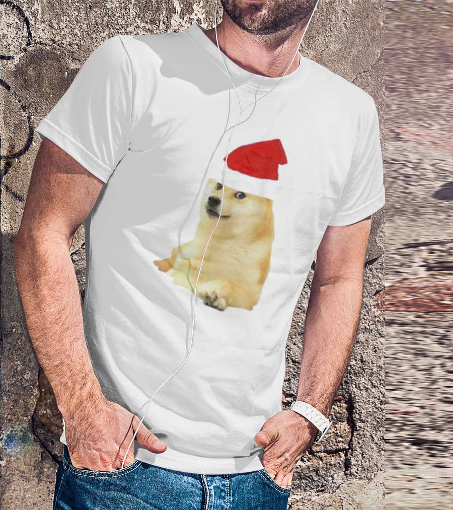 Dogecoin Christmas Santa Hat Meme T-Shirt