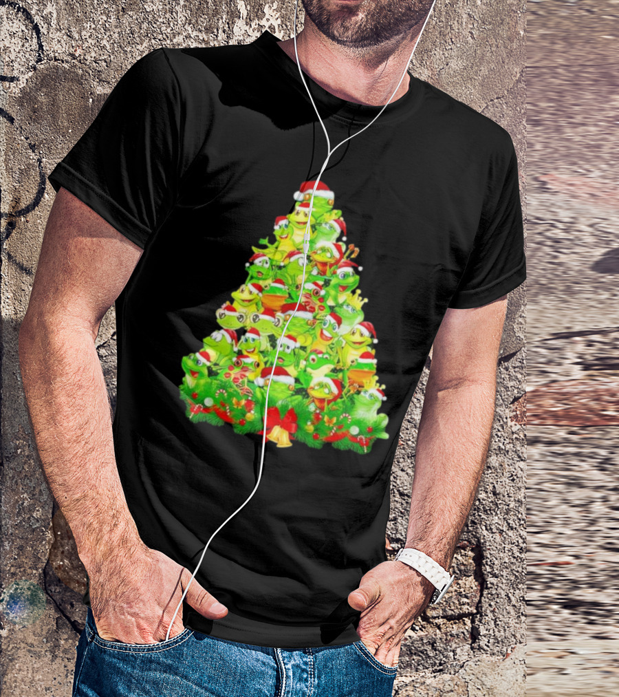 Frogs With Santa Hats Christmas Tree Holiday T-Shirt