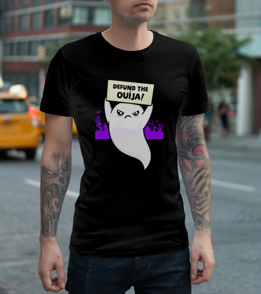 Defund the Ouija Angry Ghost Protest with Graveyard Background T-Shirt
