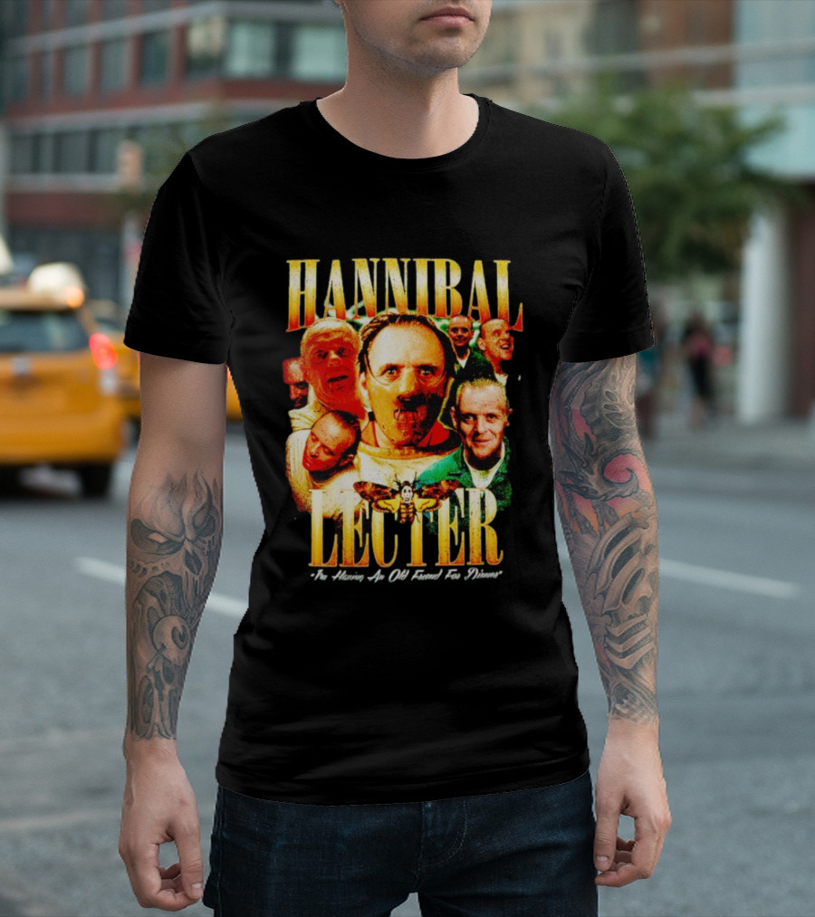 Hannibal Lecter I'm Having an Old Friend for Dinner with Multiple Faces and Moth T-Shirt