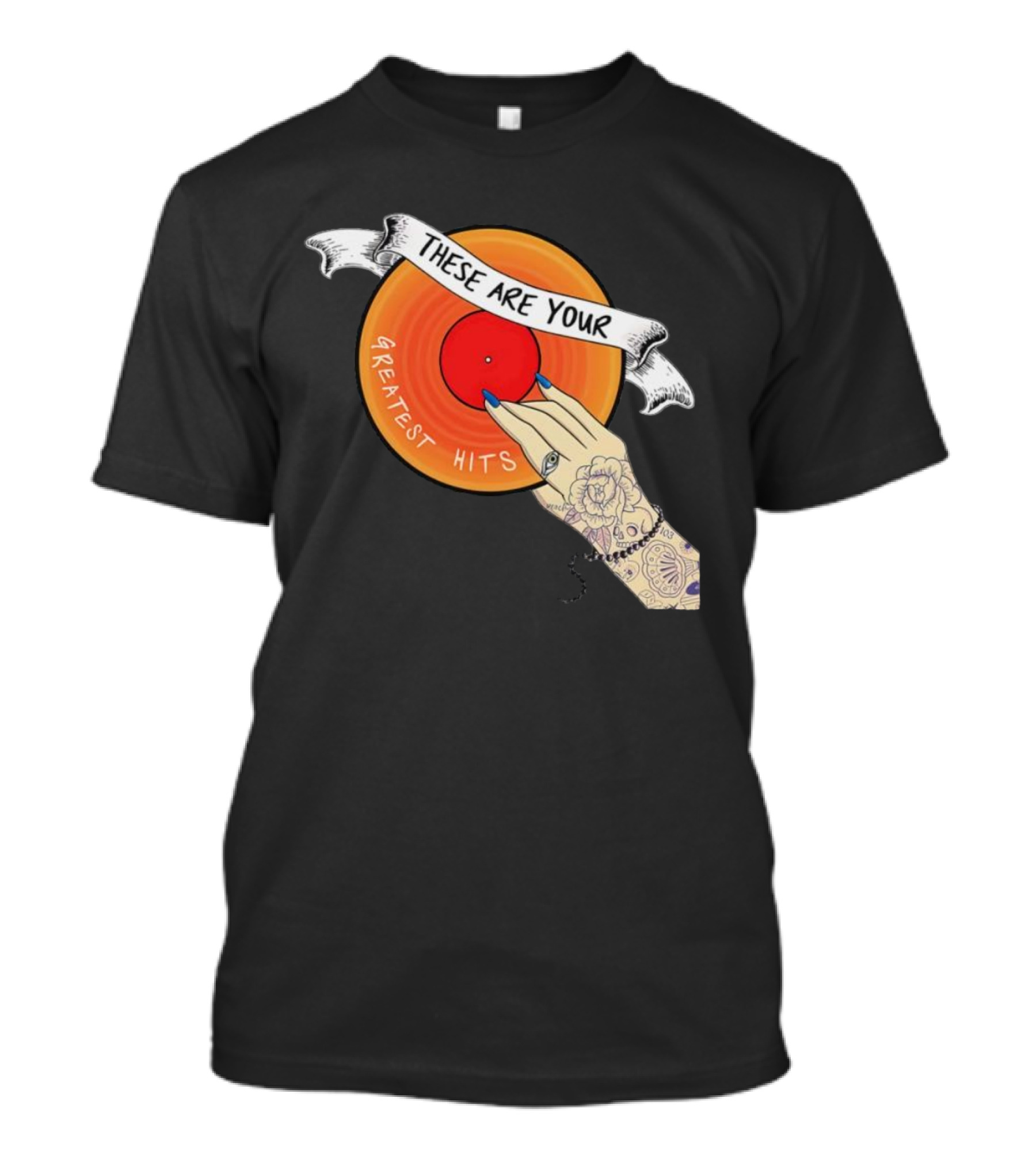 Men's Greatest Hits Vinyl Record Tattoo Hand T-Shirt
