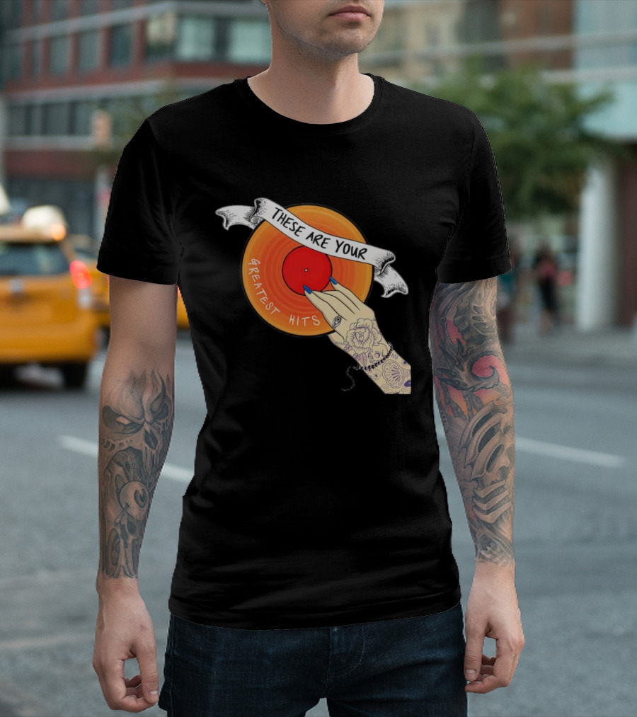 Men's Greatest Hits Vinyl Record Tattoo Hand T-Shirt