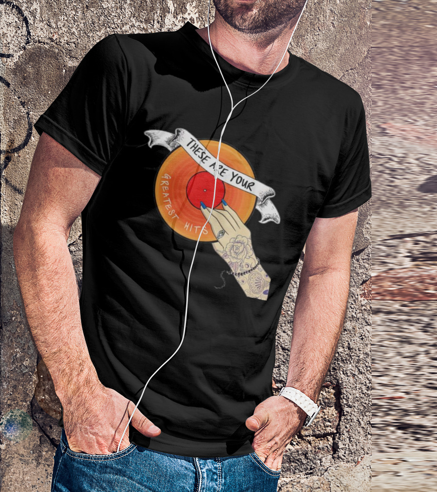 Men's Greatest Hits Vinyl Record Tattoo Hand T-Shirt