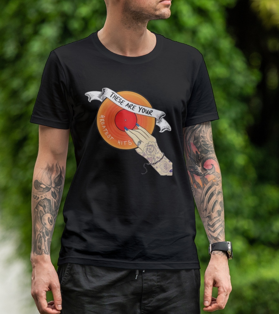 Men's Greatest Hits Vinyl Record Tattoo Hand T-Shirt