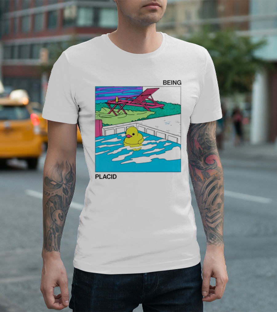 Being Placid Duck Pool Lounger Scene T-Shirt