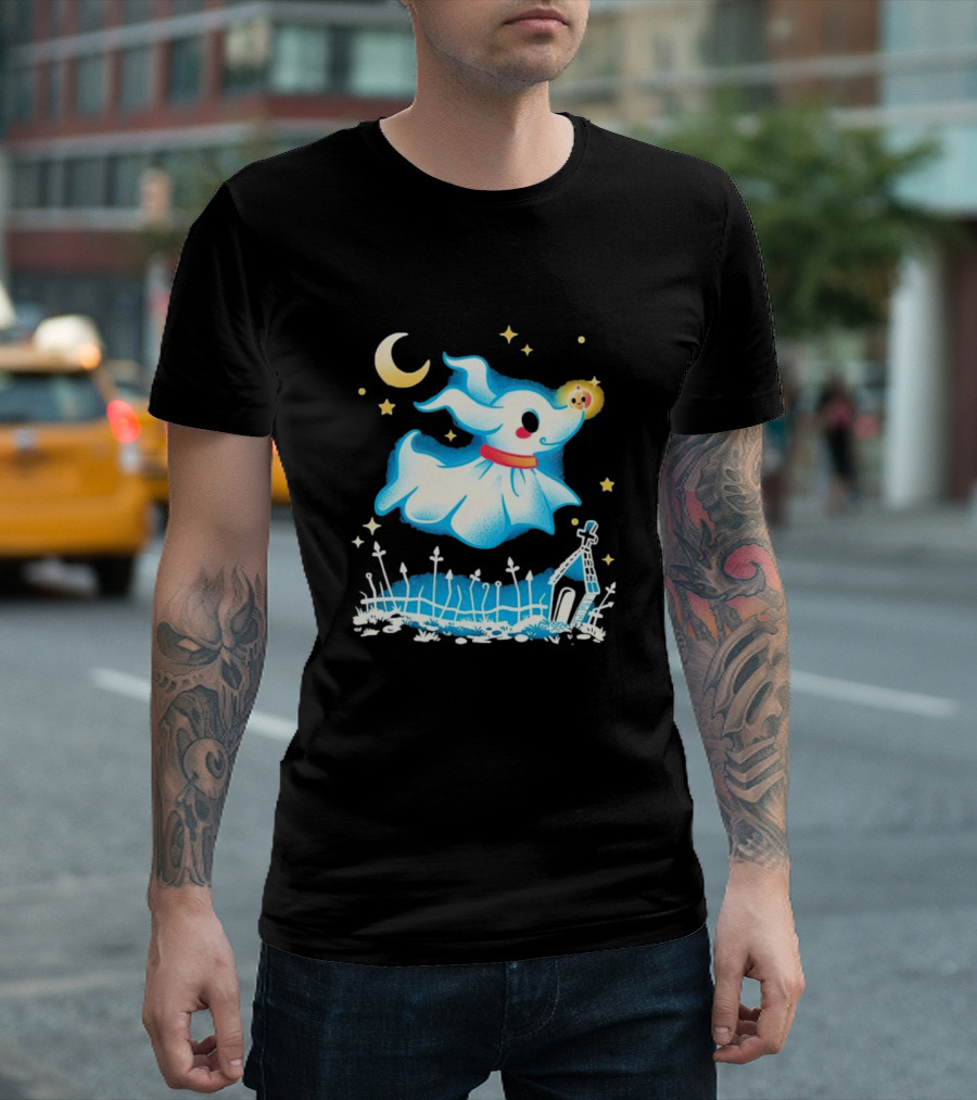 Ghost Dog Halloween Moonlight Graveyard Night T-Shirt