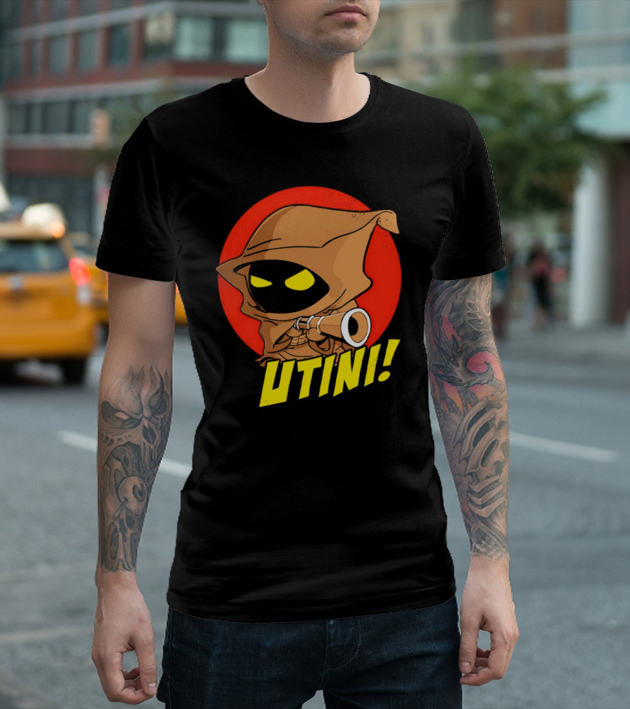 Jawa Star Wars Utini Character With Hood And Yellow Eyes T-Shirt