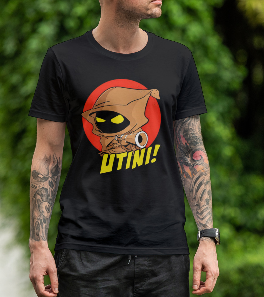 Jawa Star Wars Utini Character With Hood And Yellow Eyes T-Shirt