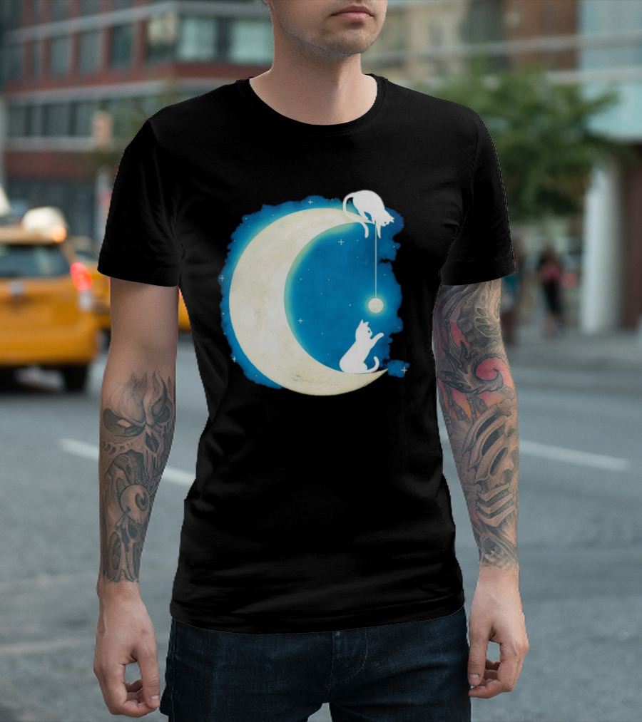 Moon Cat Playful Journey Celestial Light T-Shirt