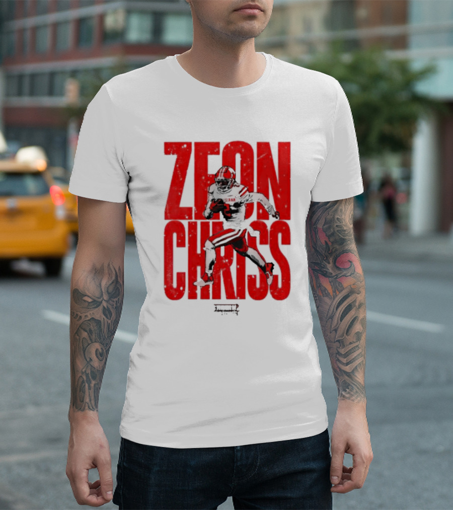 Zeon Chriss Football Caricature in Red Text and Black T-Shirt