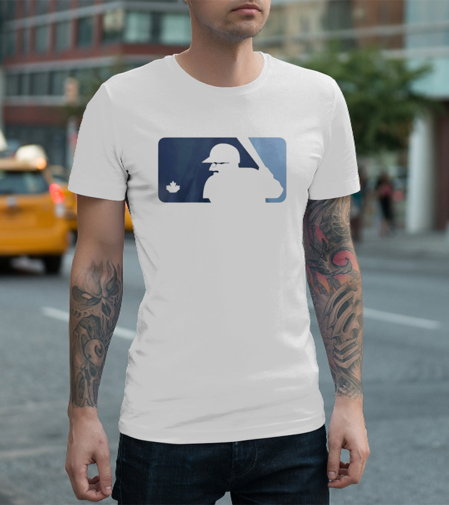 BlueJays Schneider Stache Batter Silhouette With Maple Leaf T-Shirt