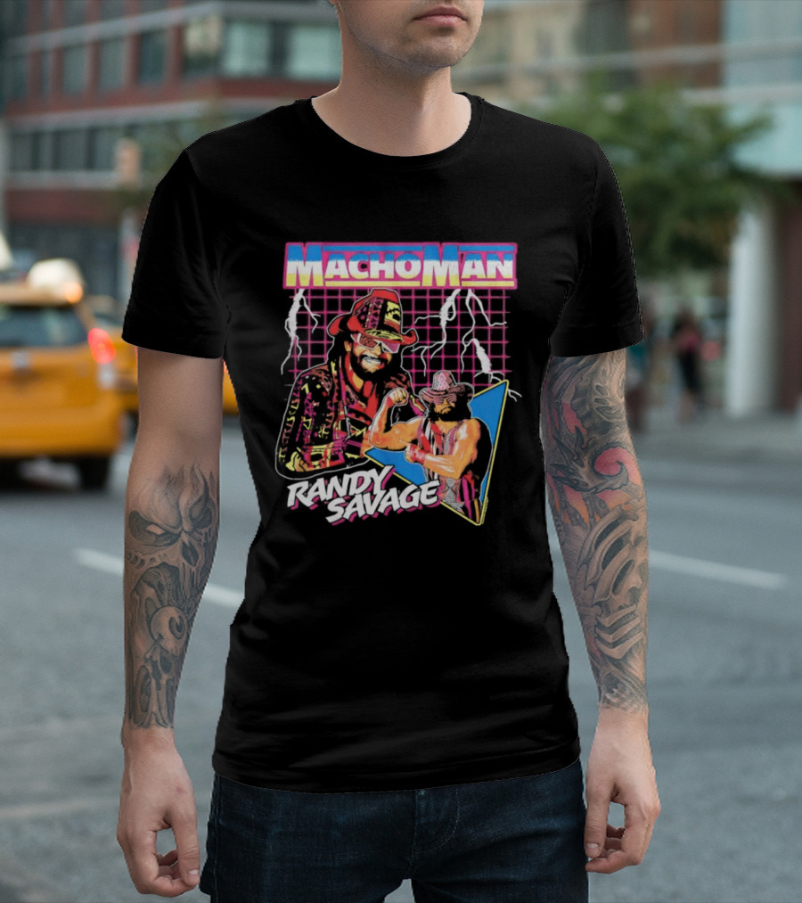 Macho Man Randy Savage Lightning Synthwave 80s Wrestling T-Shirt