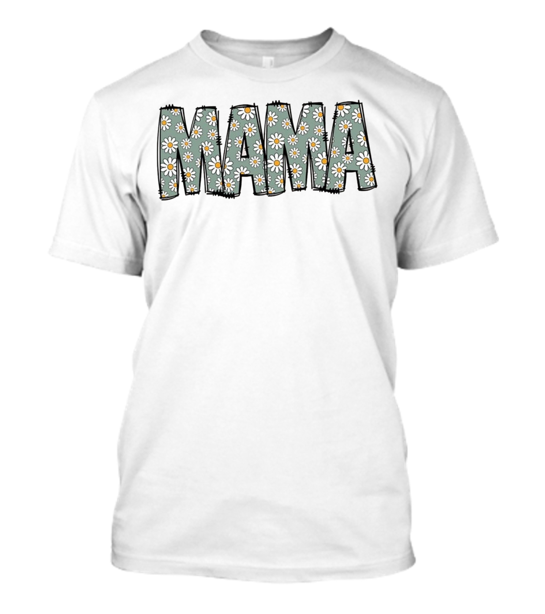 MAMA Flower Daisy Pattern Text T-Shirt