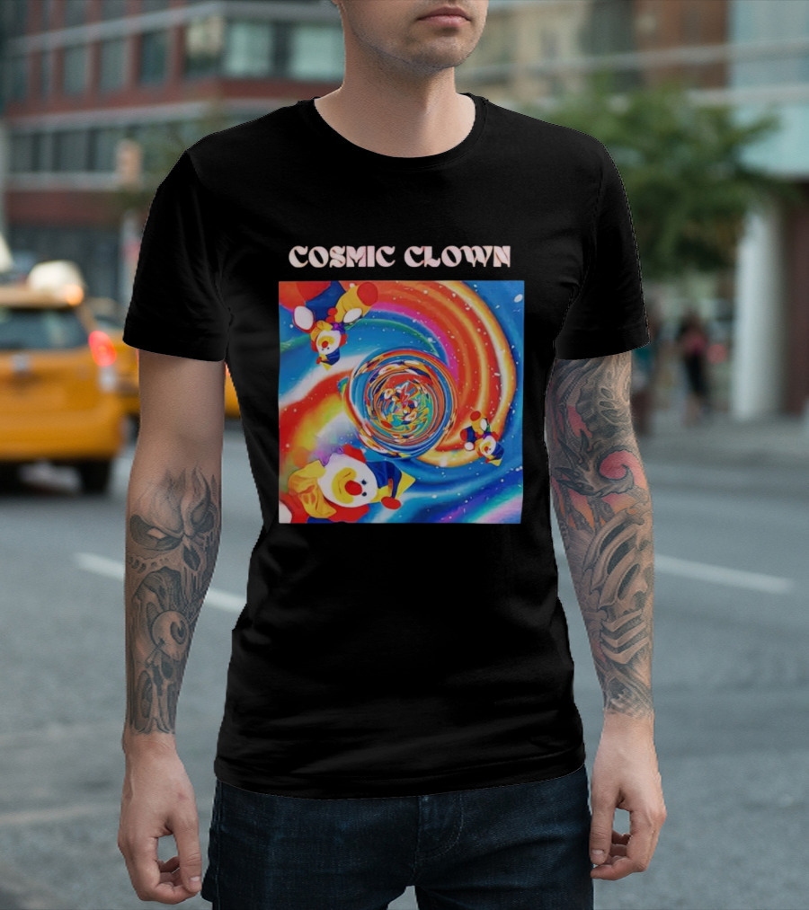 Cosmic Clown Whirlwind of Colorful Jesters T-Shirt