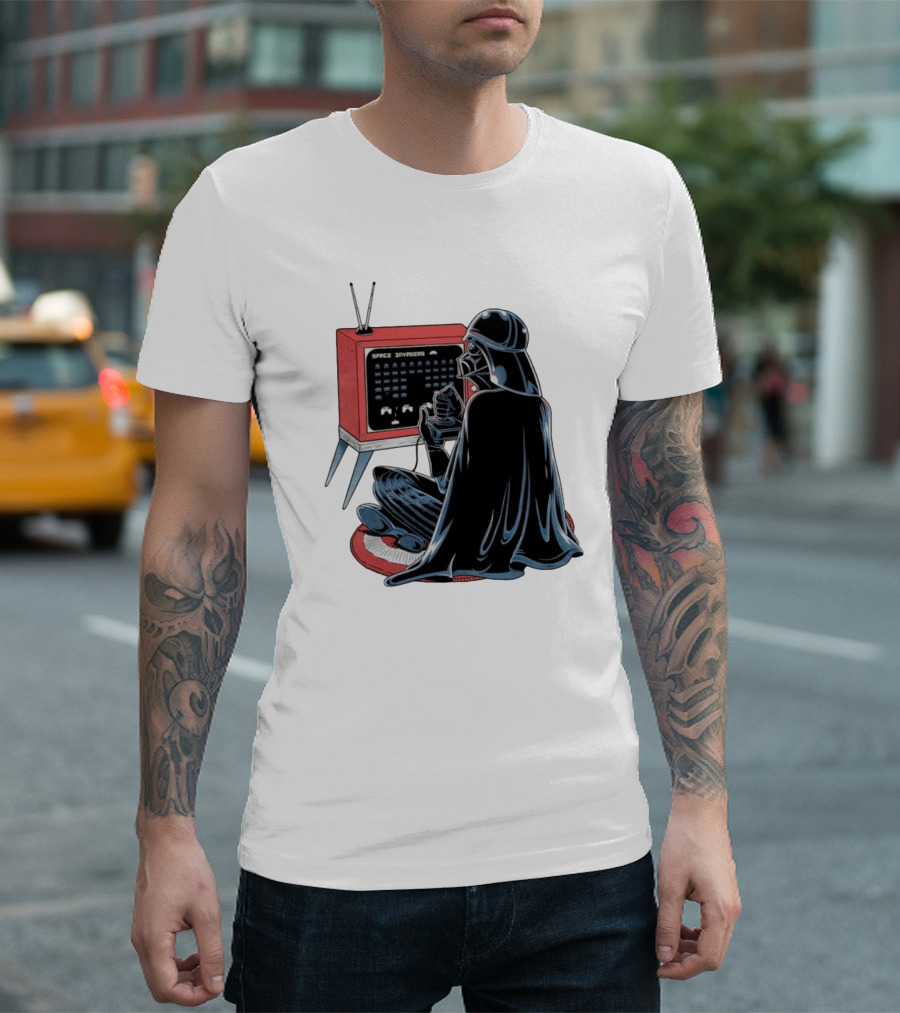 Darth Vader Playing Space Invaders Retro Gaming Scene T-Shirt