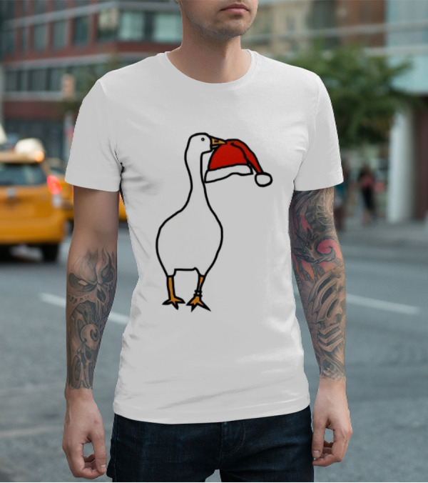 Happy Merry Christmas Santa Hat White Goose Steals T-Shirt