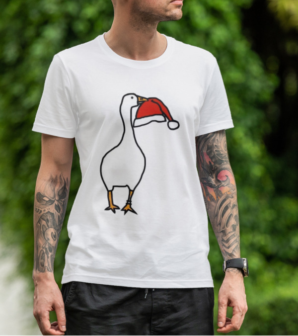 Happy Merry Christmas Santa Hat White Goose Steals T-Shirt