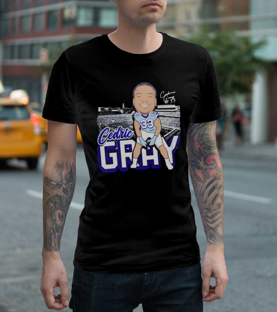 Cedric Gray #33 Caricature Football Stadium Signature T-Shirt