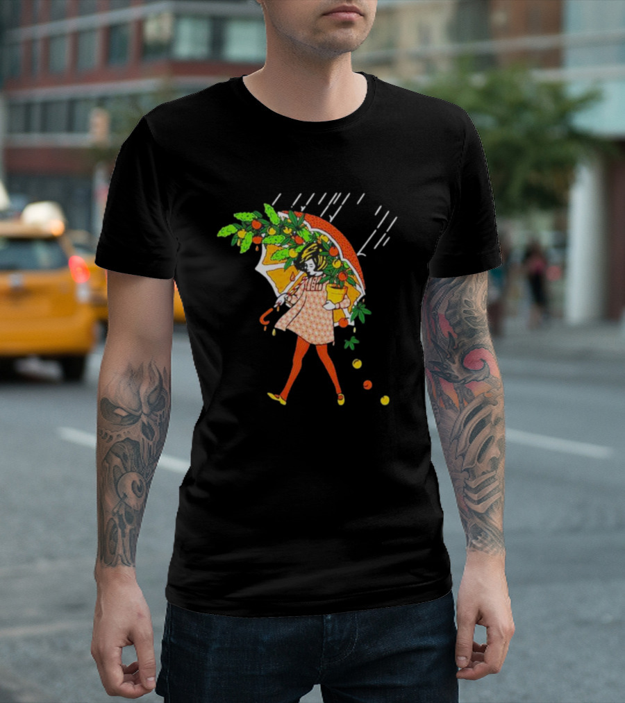 Citrus Terp Girl With Umbrella And Falling Fruit T-Shirt