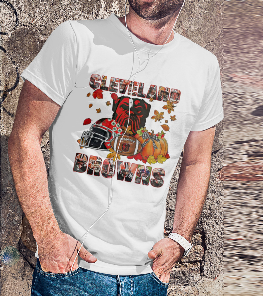 Cleveland Browns Fall Helmet Pumpkin Leaves Football Dog T-Shirt