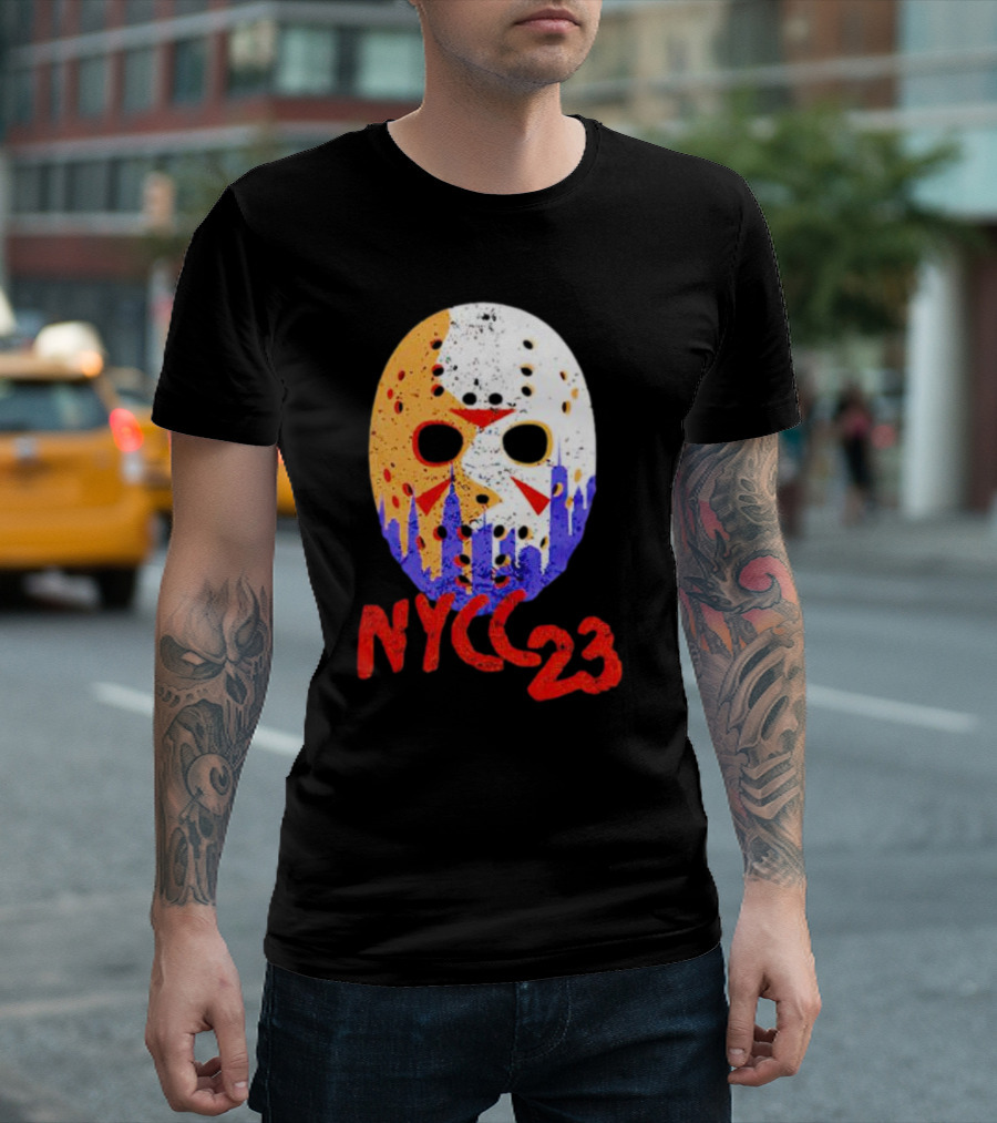 NYCC 23 Jason Voorhees Hockey Mask Skyline T-Shirt