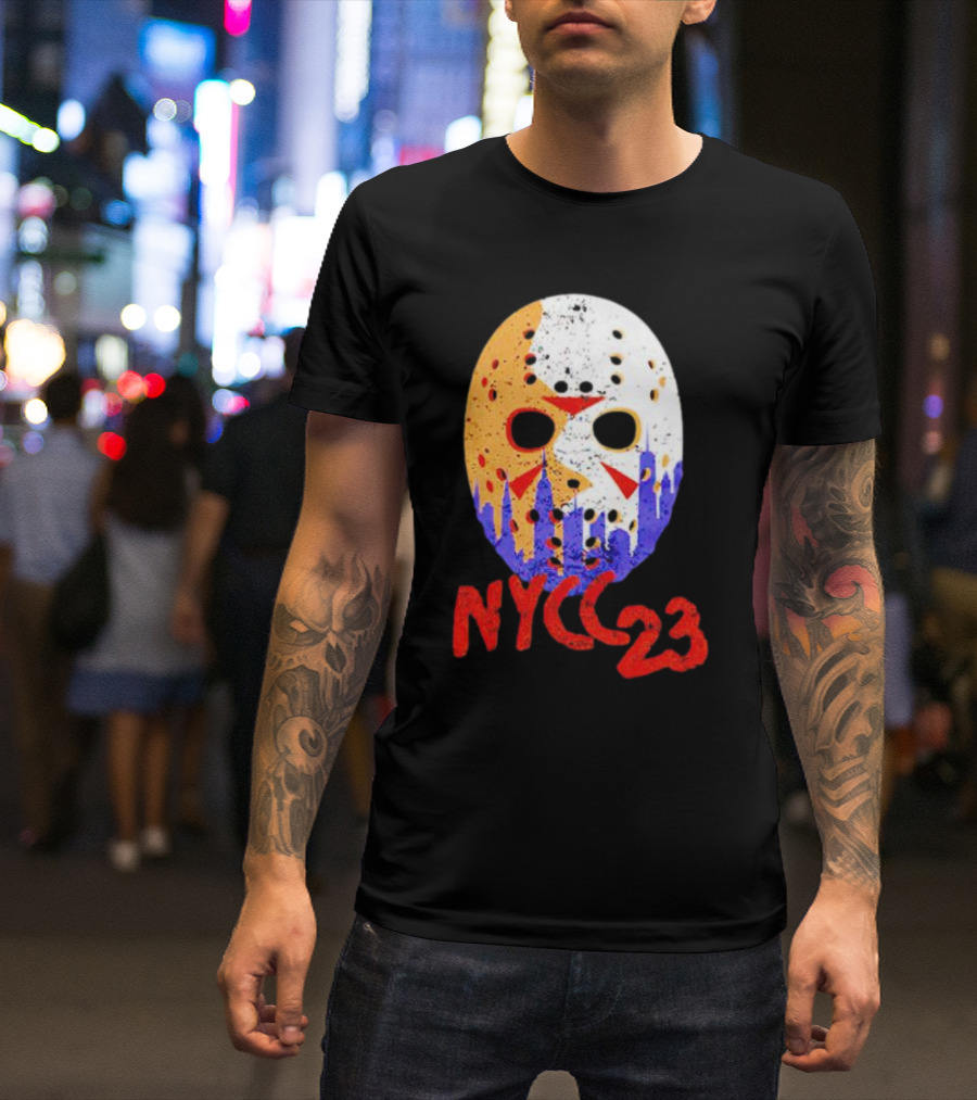 NYCC 23 Jason Voorhees Hockey Mask Skyline T-Shirt