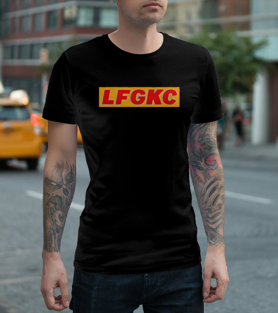 Kansas City Chiefs LFGKC Bold Red Text on Yellow Banner NFL Team Support T-Shirt