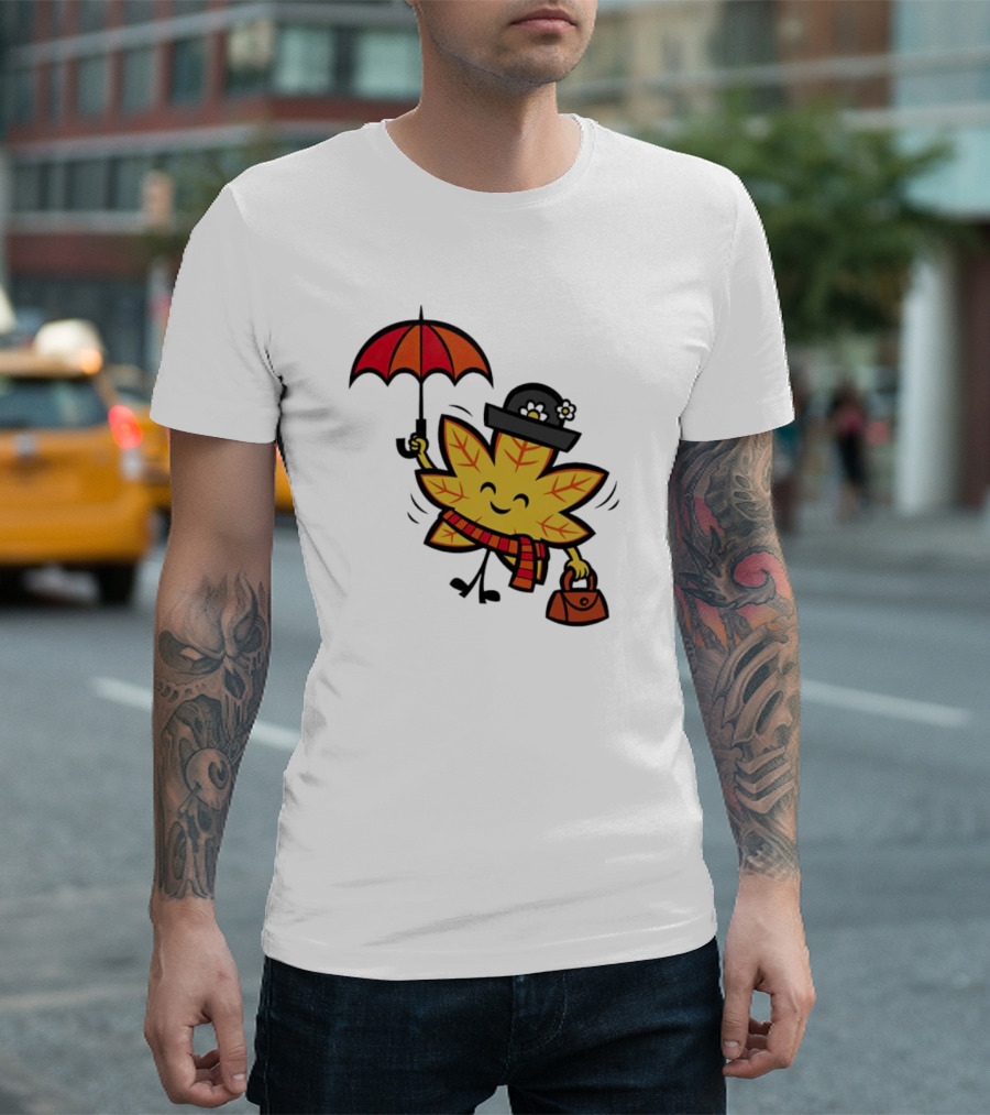 Mary Autumn Leaf With Umbrella And Bag T-Shirt