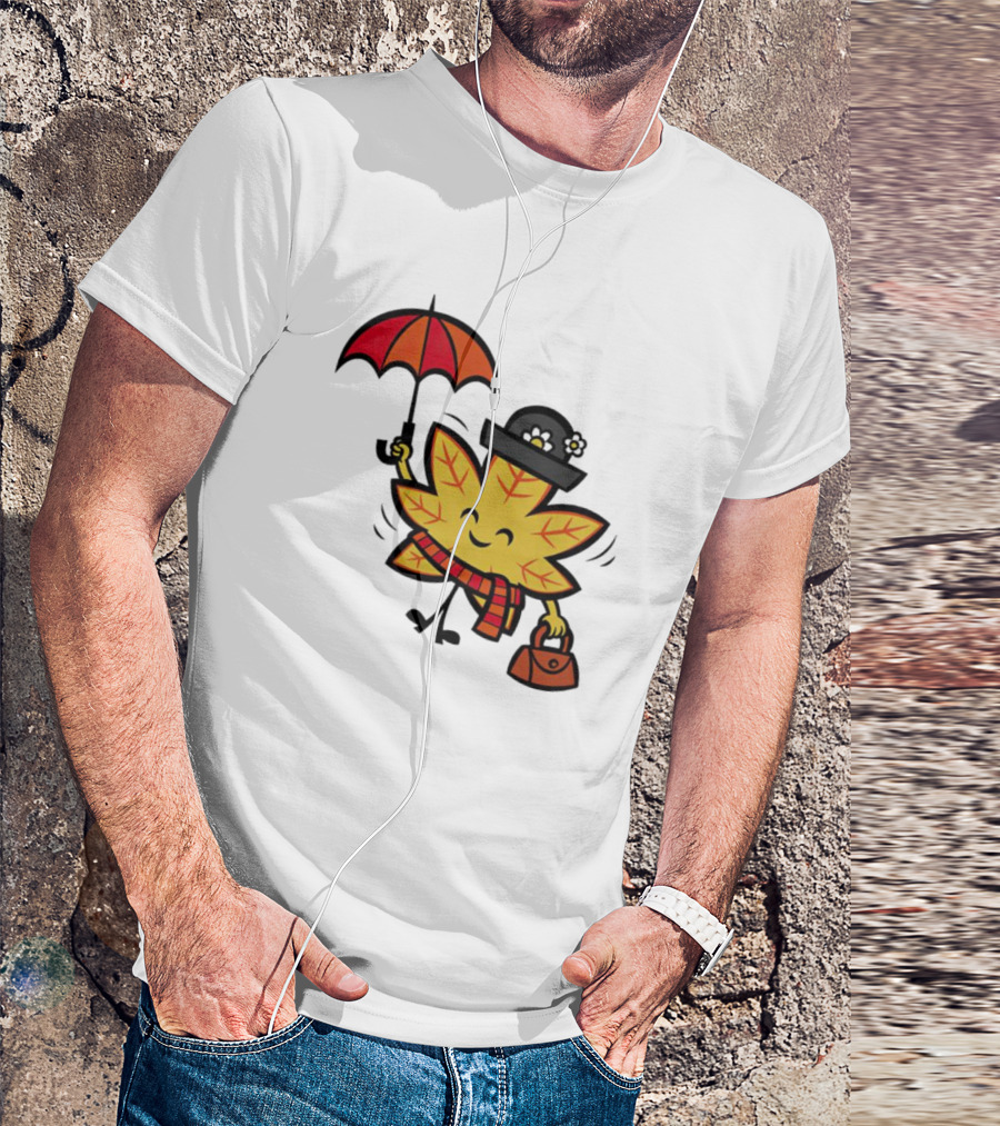 Mary Autumn Leaf With Umbrella And Bag T-Shirt