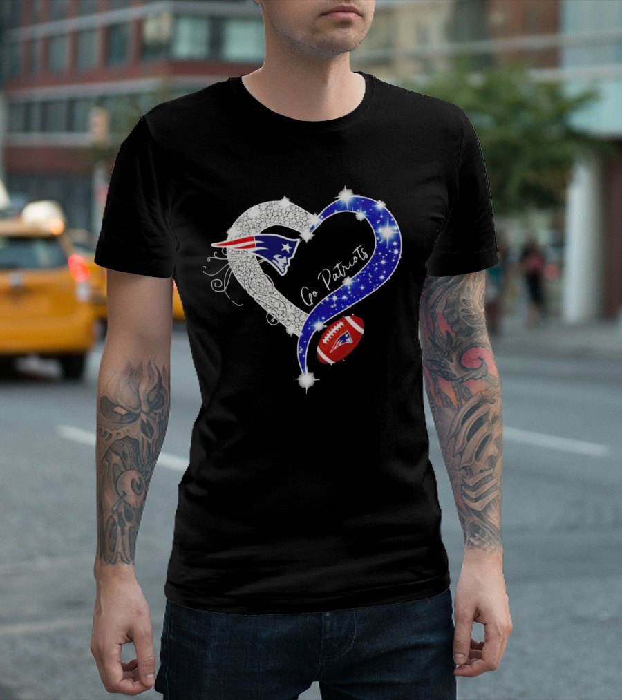 New England Patriots Go Patriots Diamond Heart Football T-Shirt