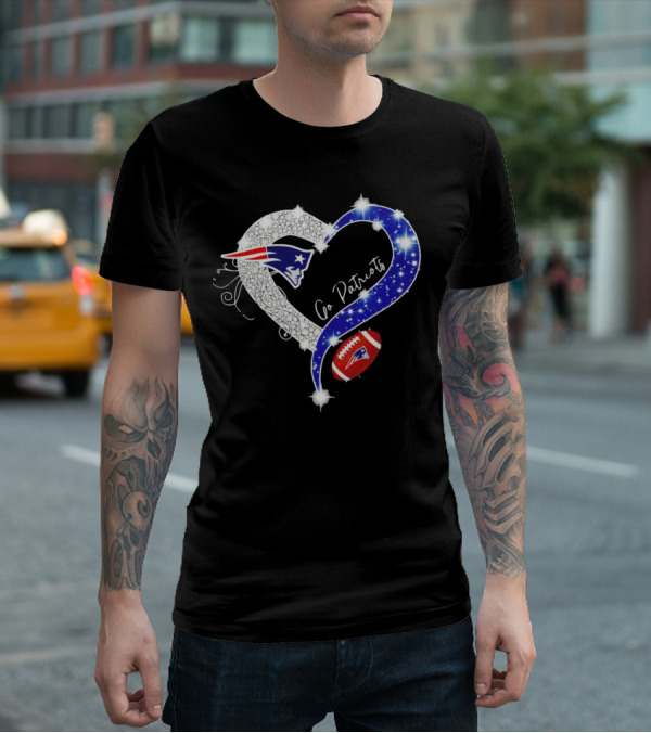 New England Patriots Go Patriots Diamond Heart Football T-Shirt