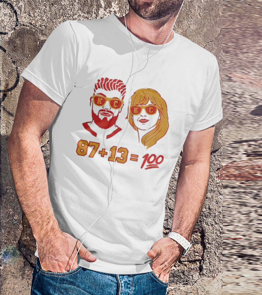 87+13=100 KC Sunglasses Red And Yellow T-Shirt