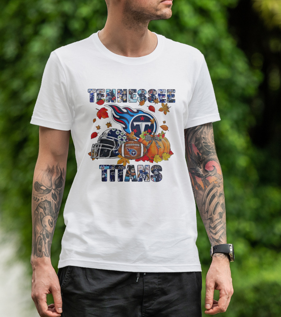 Tennessee Titans Fall Helmet Football Pumpkin Leaves T-Shirt